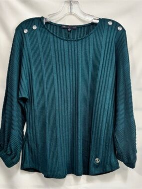 Teal Ribbed Button-Shoulder Women's Top